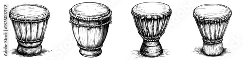 Various traditional drums displayed in a row highlighting cultural musical instruments and craftsmanship