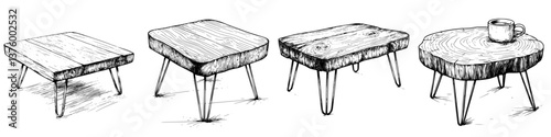 Various wooden table designs with distinct styles and finishes for creative interior decor