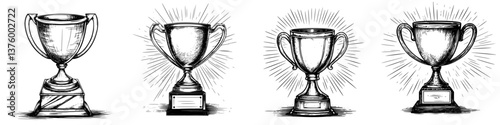 Various trophy designs showcasing achievements and recognition in sports or competitions
