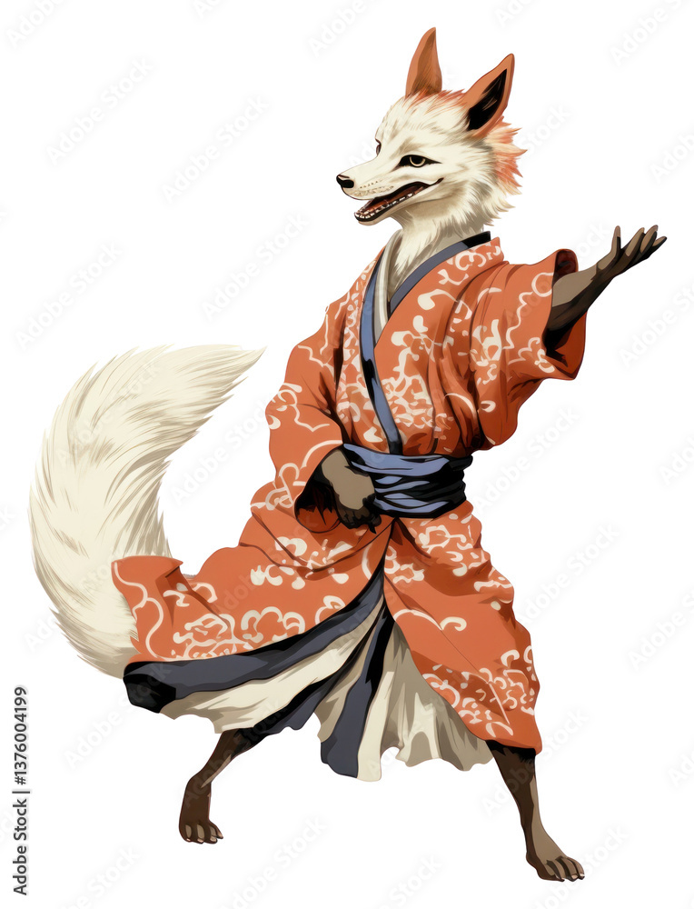 Obraz premium PNG Edo era fox dancing costume mammal animal.