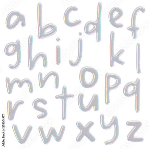 3D Iridescent Soap Bubble Alphabet Lowercase Letters