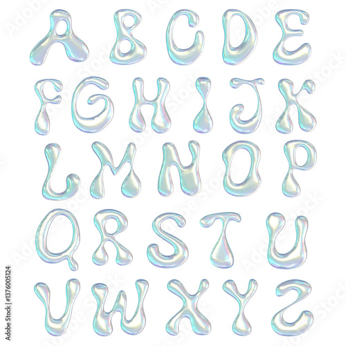Iridescent Liquid Alphabet 3D Glossy Letters