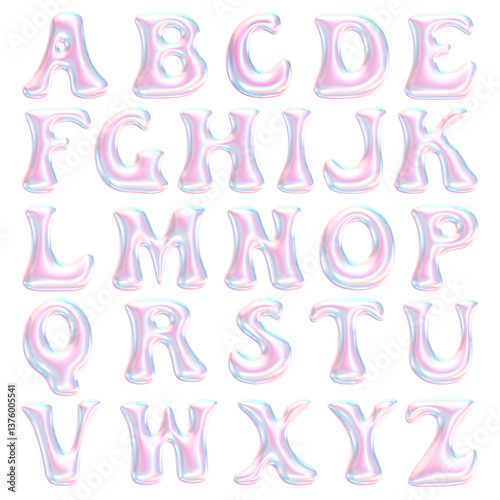 3d holographic Aphabet Letters Glossy with gradient texture render