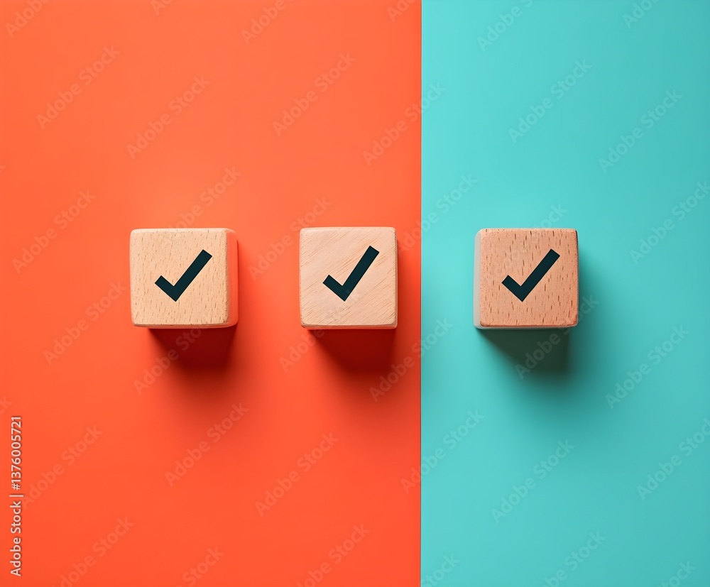 Wooden blocks with check marks on them. Wooden blocks with check marks on them.