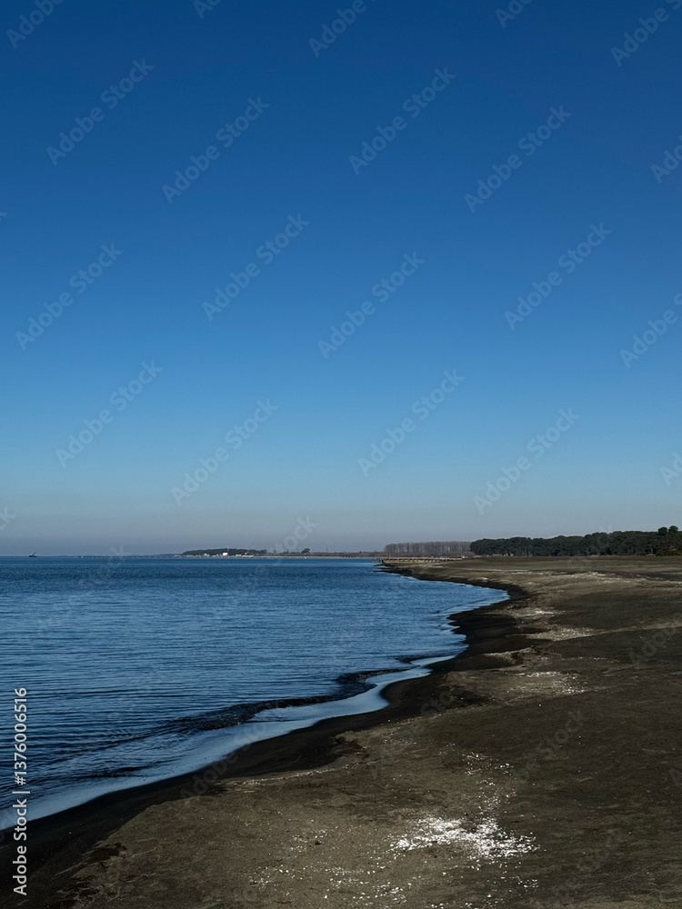 Coastal Shoreline with Calm Blue Ocean and Clear Sky