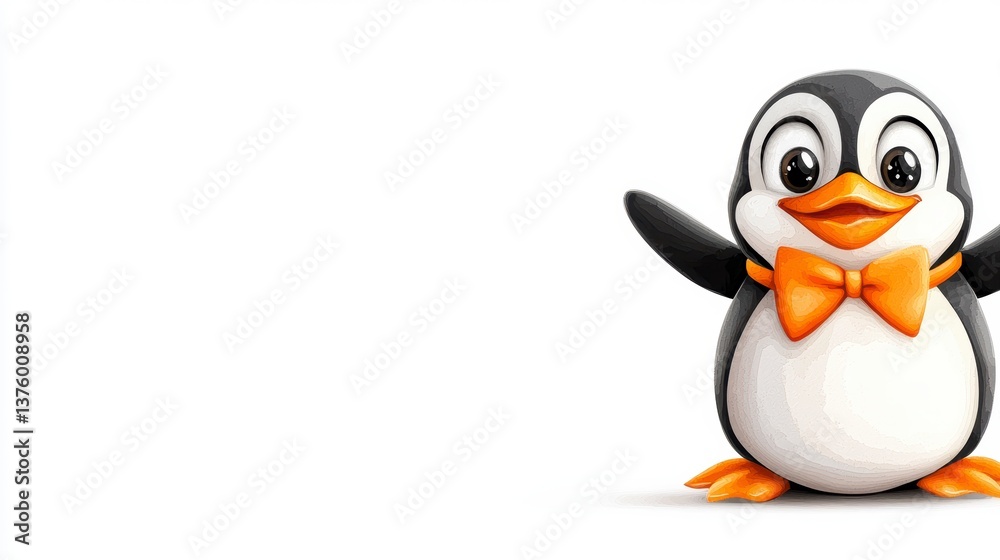 Fototapeta premium Cute Penguin with Bow Tie on White Background