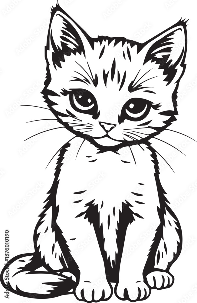 Obraz premium Cute kitten. Hand drawn vector illustration