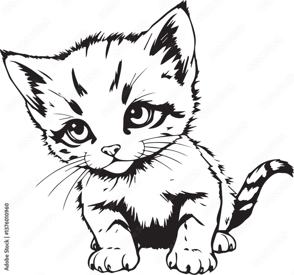 Obraz premium Cute kitten. Hand drawn vector illustration