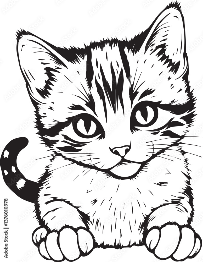 Obraz premium Cute kitten. Hand drawn vector illustration