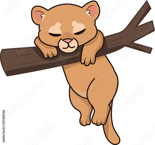 Cute Sleeping Puma Cub