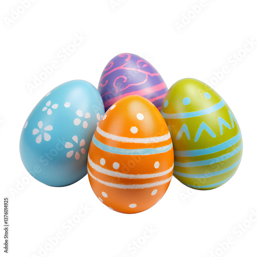 Colorful Easter Eggs, Patterned, Spring Holiday, Transparent Background
