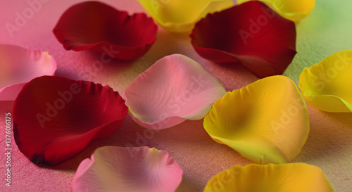 Wallpaper Mural Colorful rose petals scattered on a soft background   Torontodigital.ca