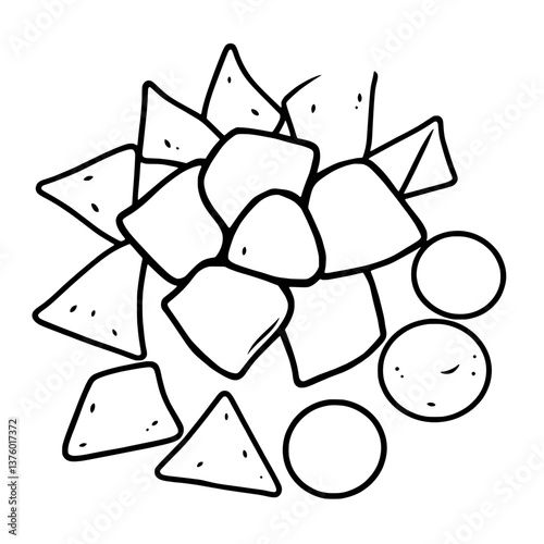 Line Art Illustration Of Assorted Snacks And Dips