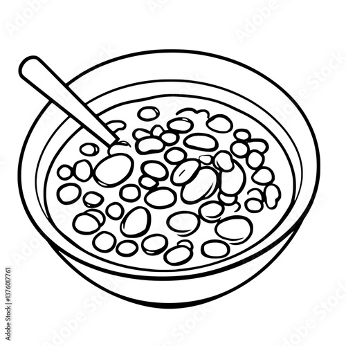 A Bowl of Cooked Beans with a Spoon