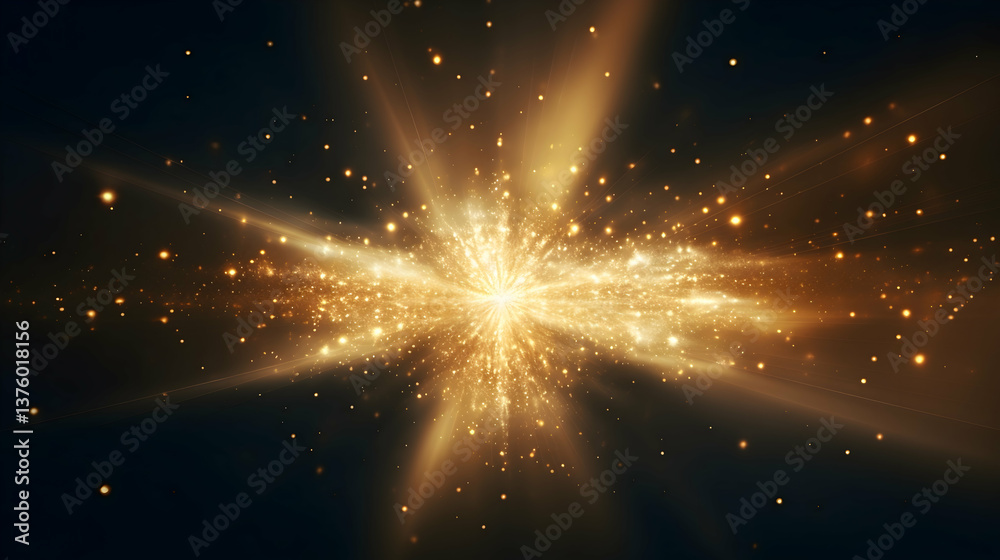 Obraz premium A celestial explosion of golden light and stardust, radiating warmth and energy in a dark, mysterious universe.