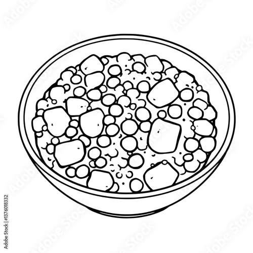 Bowl of Creamy Porridge with Cubes and Spheres