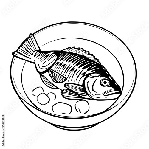 Whole Fish in Spicy Orange Broth Overhead View