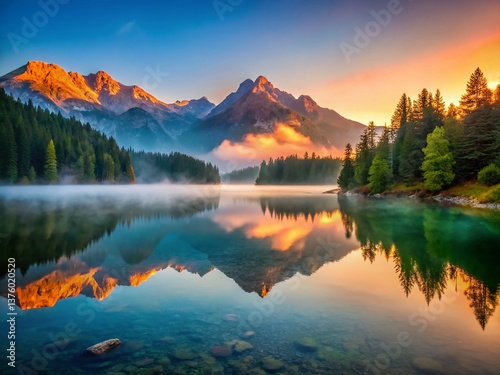 Serene Mountain Lake at Dawn: Breathtaking 4K Landscape Photography