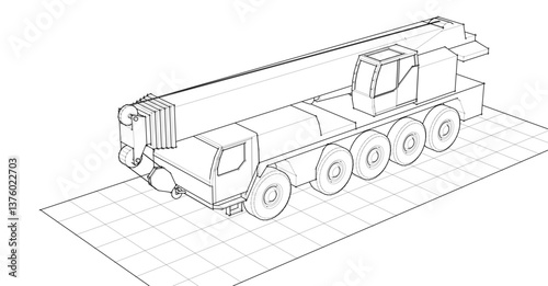 mobile crane sketch 3d illustration