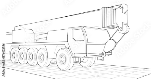 mobile crane sketch 3d illustration