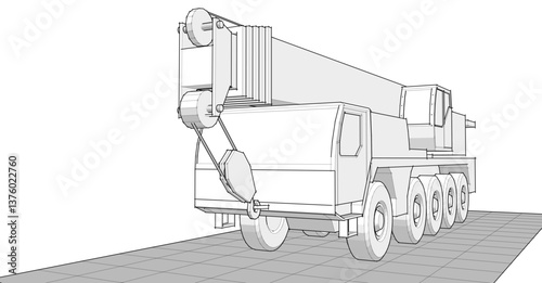 mobile crane sketch 3d illustration