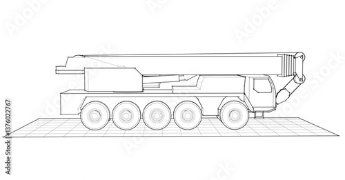 mobile crane sketch 3d illustration