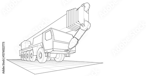 mobile crane sketch 3d illustration