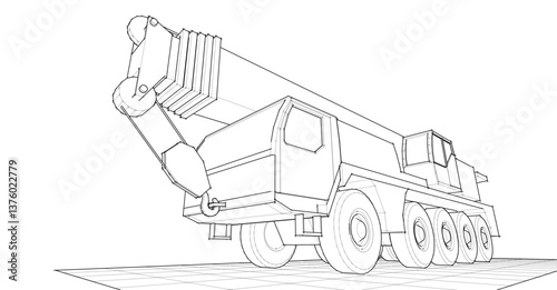 mobile crane sketch 3d illustration