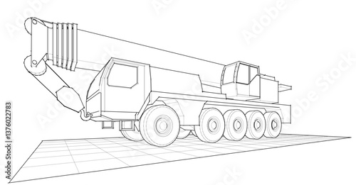 mobile crane sketch 3d illustration