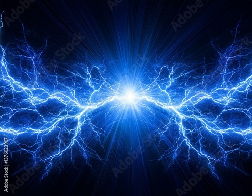  Blue electrical lightning, abstract plasma background 