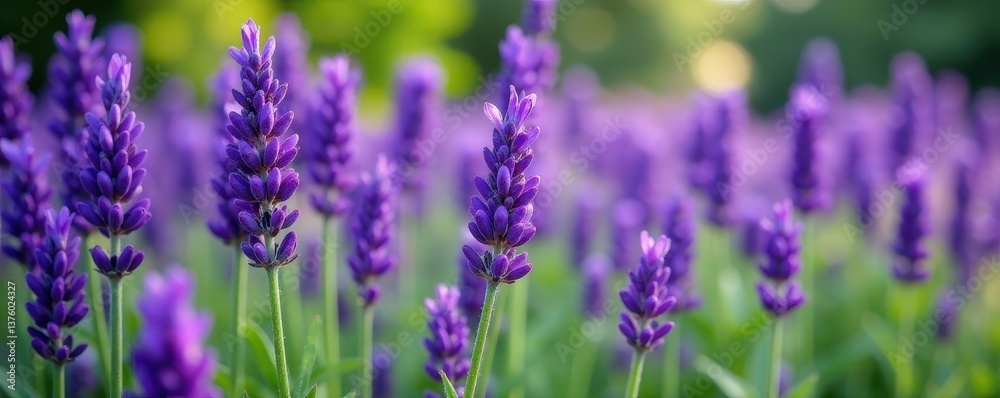 Obraz premium Vibrant purple lavender blooms, lush green stems , stock photo, sprig
