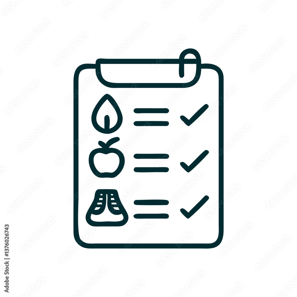 Checklist for Healthy Living Icons in Minimalist Style Checklist for Healthy Living Icons in Minimalist Style