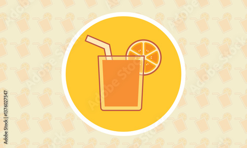 An artistic illustration centred around a tall glass of refreshing orange juice