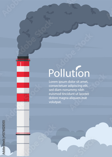 Pollution, smoking factory pipe against sky with clouds stock illustration