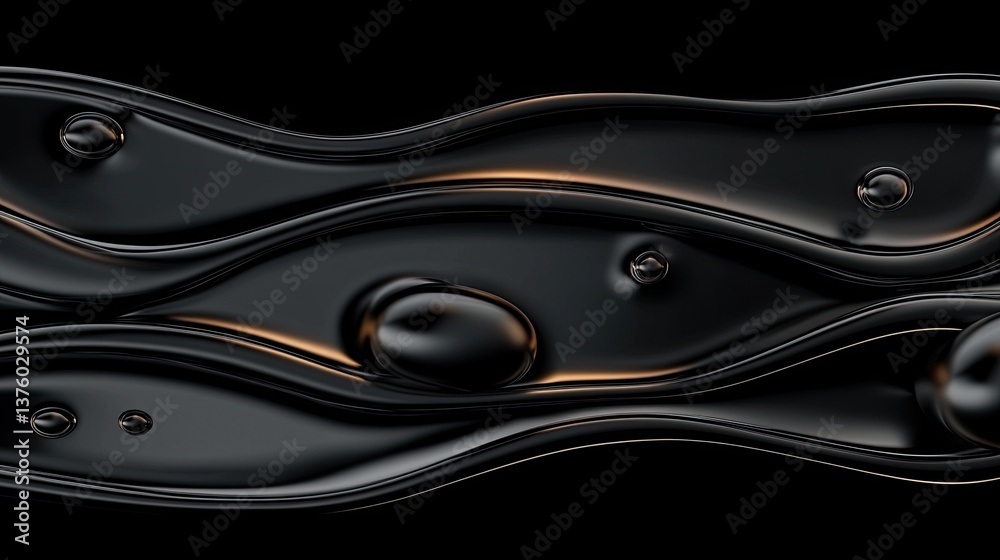 Complex black abstract shapes intertwine against a dark backdrop, showcasing hyper realism through advanced 3D rendering techniques.