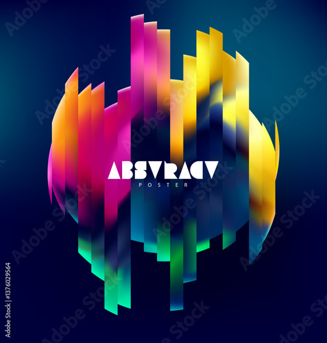 Colorful 3D bubble with glass effect. Displaced effect shape. Minimalistic geometric elements