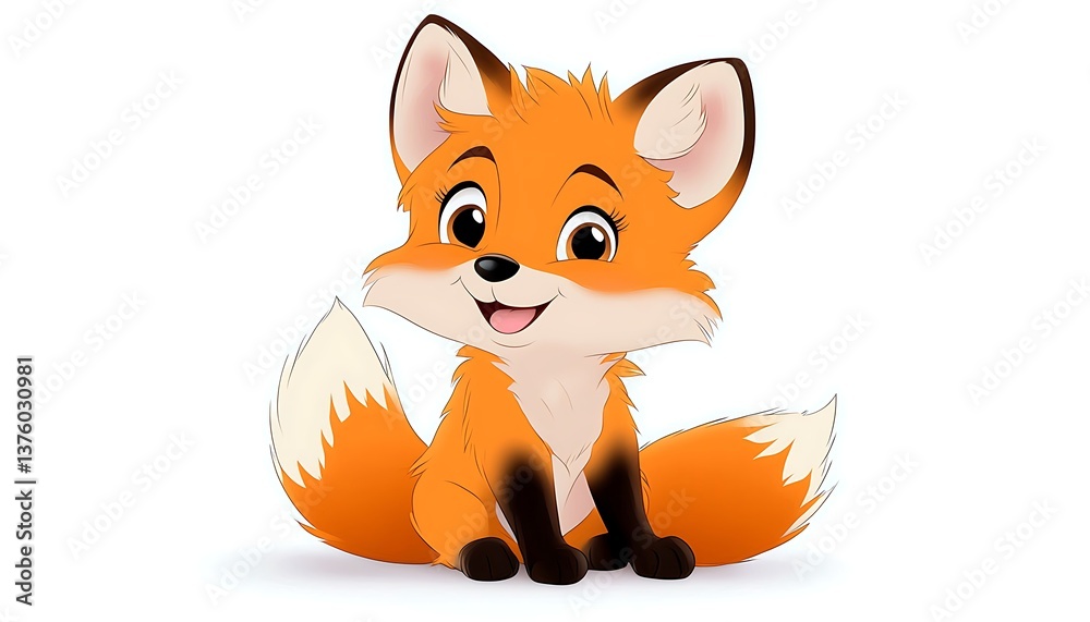 Obraz premium Cute Cartoon Fox Sitting.