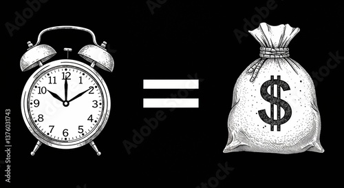 Time equals money graphic on black background  