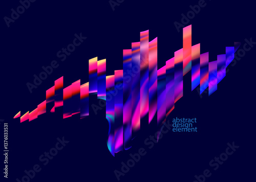 Abstract dynamic composition of iridescent shifted lines. Deformed geometric background.