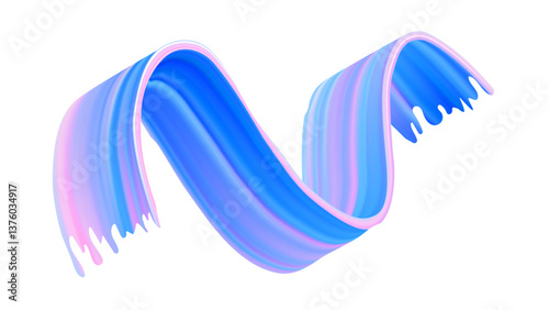 Abstract color brush stroke as 3D ribbon wave line. Dynamic fluid flow with gradient motion. Bright background shape with rough oil texture. Modern twirl pattern for art curvy banner design