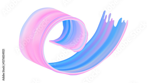 3D ribbon paint stroke in abstract color. Swirl splash wave with gradient rough texture. Dynamic acrylic background design. Modern blue and pink oil twirl element for bright digital art banner