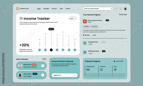 User Interface of a Income Tracker Dashboard Design with UI Element for Web