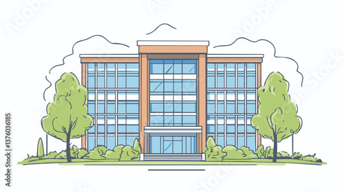 vector modern cityscape with high-rise buildings and trees