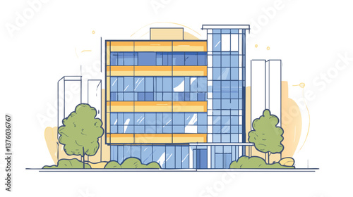 vector modern cityscape with high-rise buildings and trees