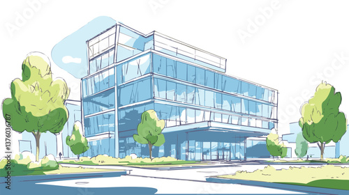 vector modern cityscape with high-rise buildings and trees