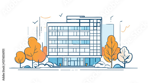 vector modern cityscape with high-rise buildings and trees