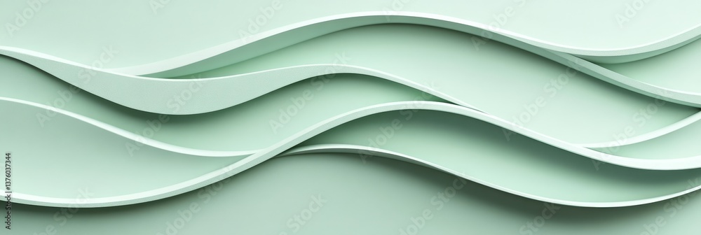 Fototapeta premium Abstract Minimalist Green Background, Gentle Flowing Wavy Design with Smooth Monochromatic 3D Shapes