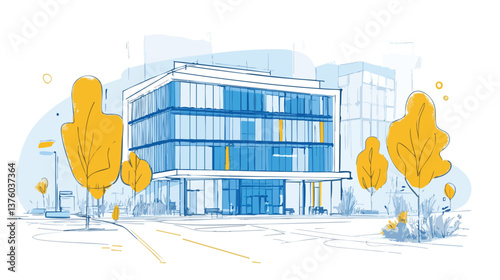 vector modern cityscape with high-rise buildings and trees