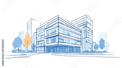 vector modern cityscape with high-rise buildings and trees