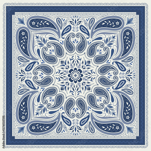 Indian Paisley Floral bandana. Turkish, Persian cucumber, buta. Ethnic kerchief, tapis, rug, blanket.	